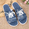 Blue women's Roman style canvas slippers with cloth lining and rubber soles