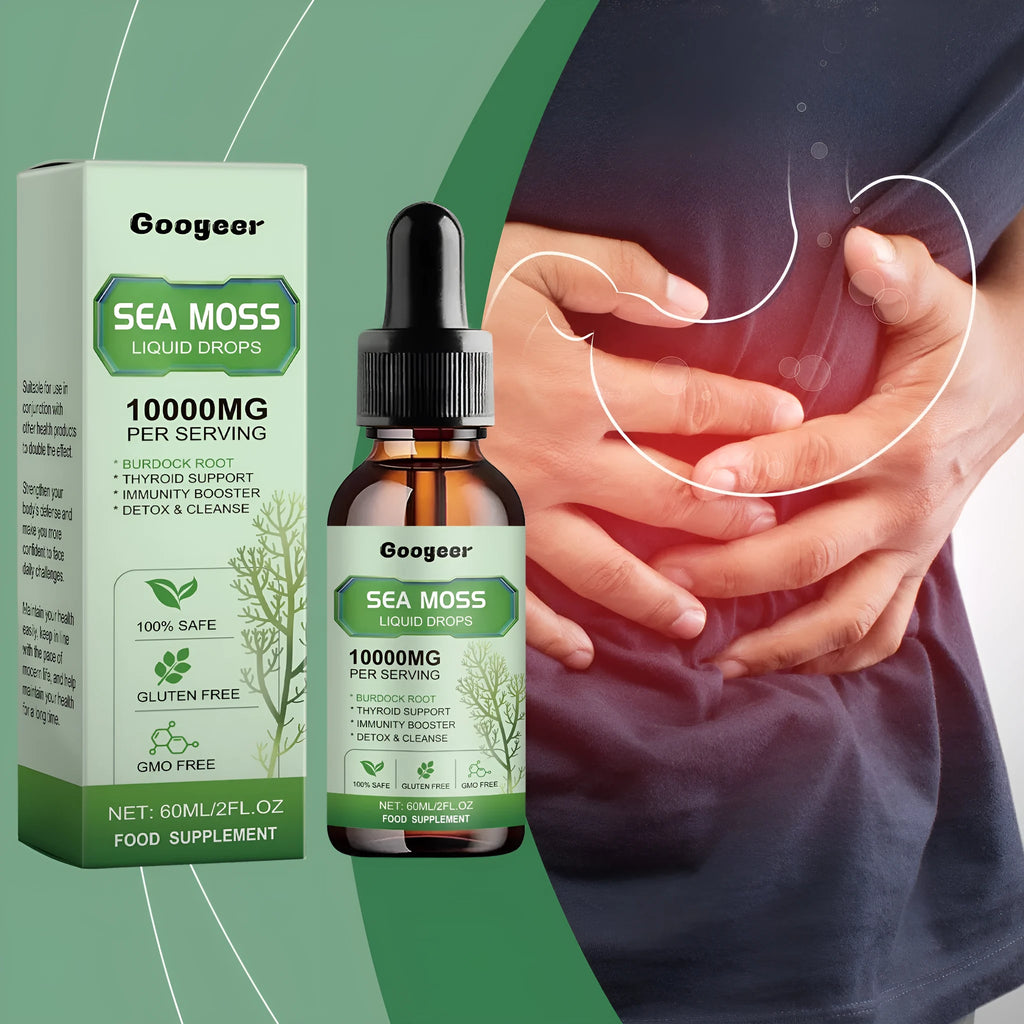 Googeer Sea Moss Liquid Drops body treatment bottle, 60ml capacity.