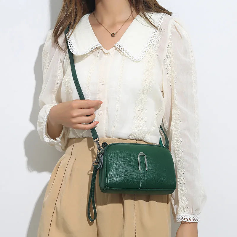 Women's genuine leather shoulder bag in square design measuring 19x13x6cm available in five colours