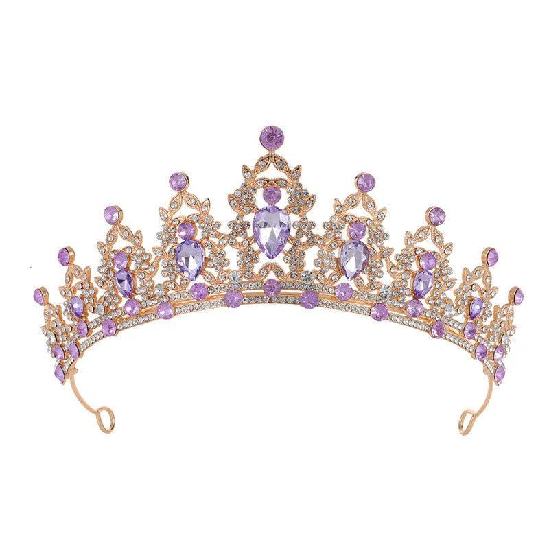Baroque crown bridal headdress with rhinestones in silver and gold finishes with coloured diamond accents.