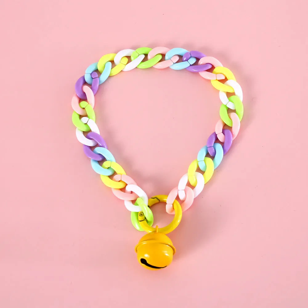 Macaron candy colour plastic chain collar for pet cat or dog on adjustable S or M size setting.