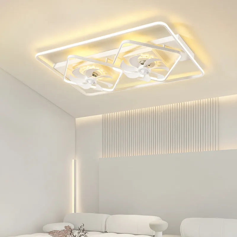Thin suction ceiling fan lamp with light fixture measuring 1100x700mm with plastic blades and acrylic shade
