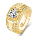 Adjustable men's ring with large square diamond design in gold and platinum colour options