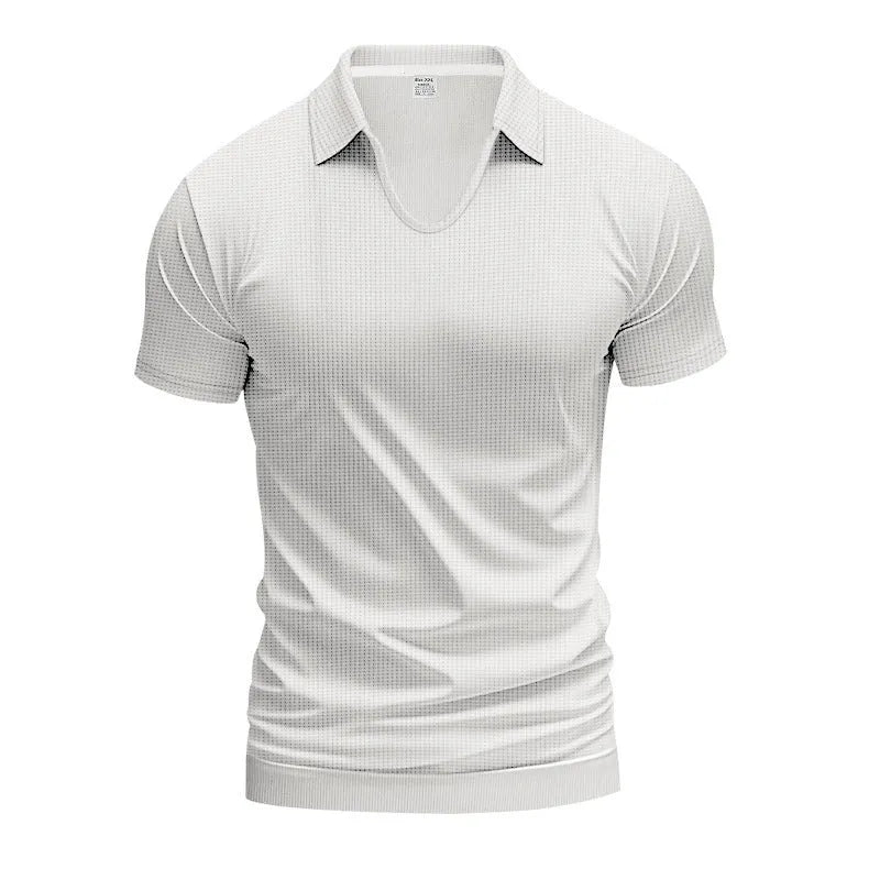 Men's loose fit V-neck short sleeve T-shirt in cotton blend fabric shown in apricot colour