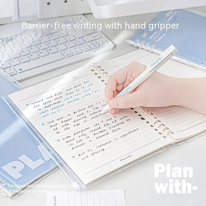 A5 clear PVC notebook case in white or blue colour, showing transparent front cover