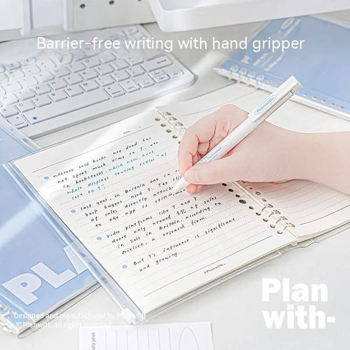 A5 clear PVC notebook case in white or blue colour, showing transparent front cover