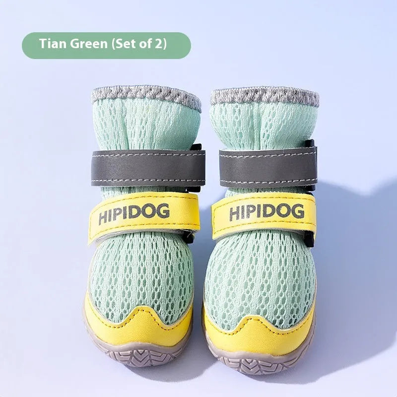 Cartoon style breathable dog shoes in Bondi Blue and Dean Green colours for summer paw protection