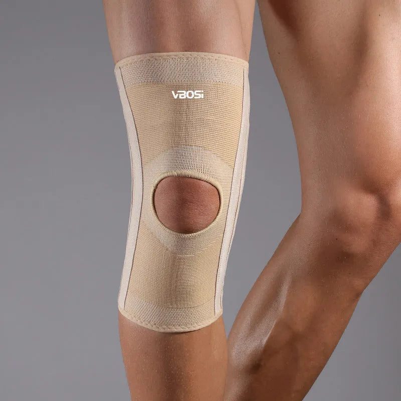 Nylon thick knee pad in skin colour on white background with M L XL size labels