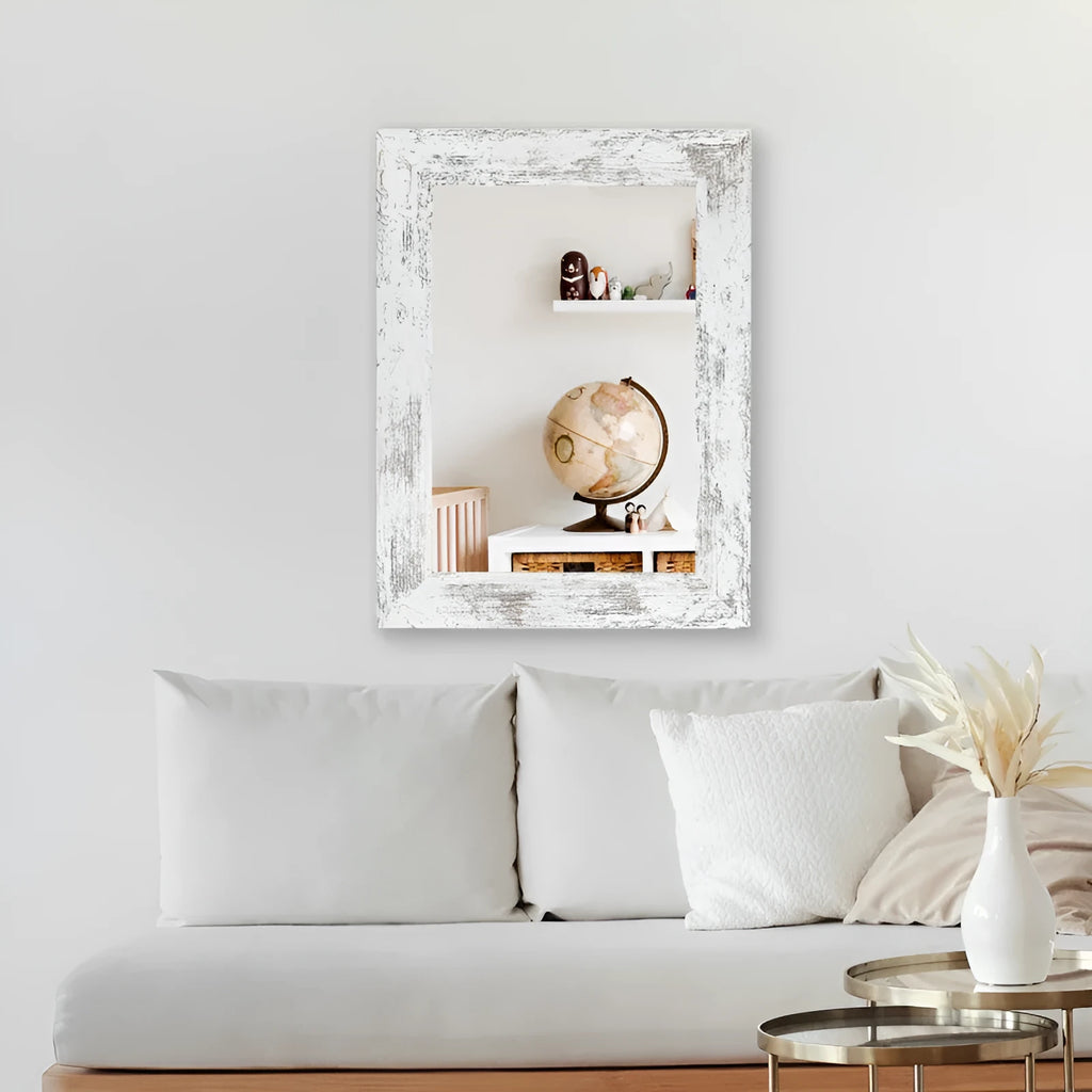 White wall-mounted pastoral style bathroom mirror with retro Chinese design elements