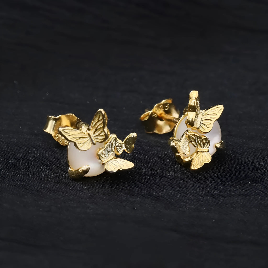 925 silver butterfly ear studs with electroplated finish in original cold style design