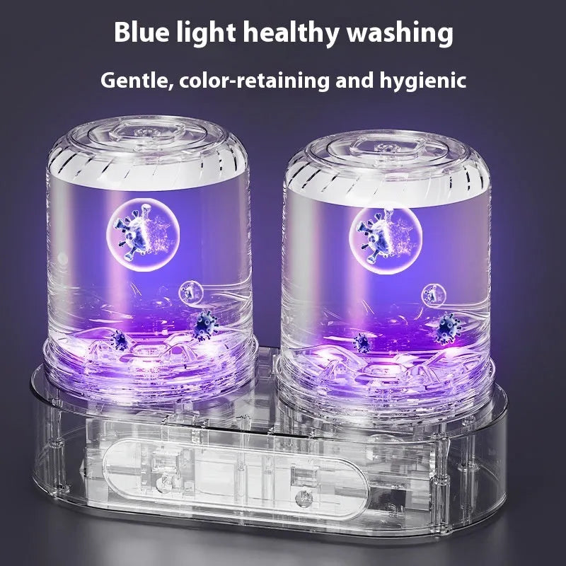 White double bucket mini washing machine with USB power connection for portable small garment laundry