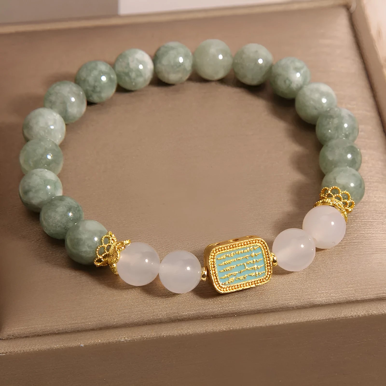 Women's oil green emerald crystal bracelet with five-strand design on female wrist
