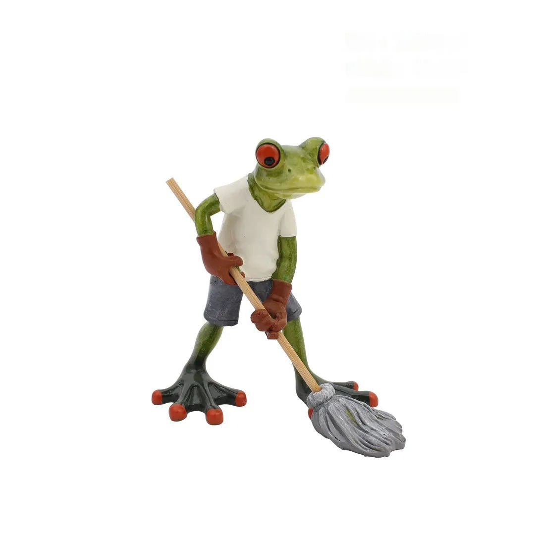 Pastoral style synthetic resin frog ornament for home decoration in living room or study