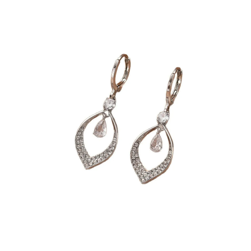 Copper electroplated women's earrings with water drop tassel design and gold or silver buckles