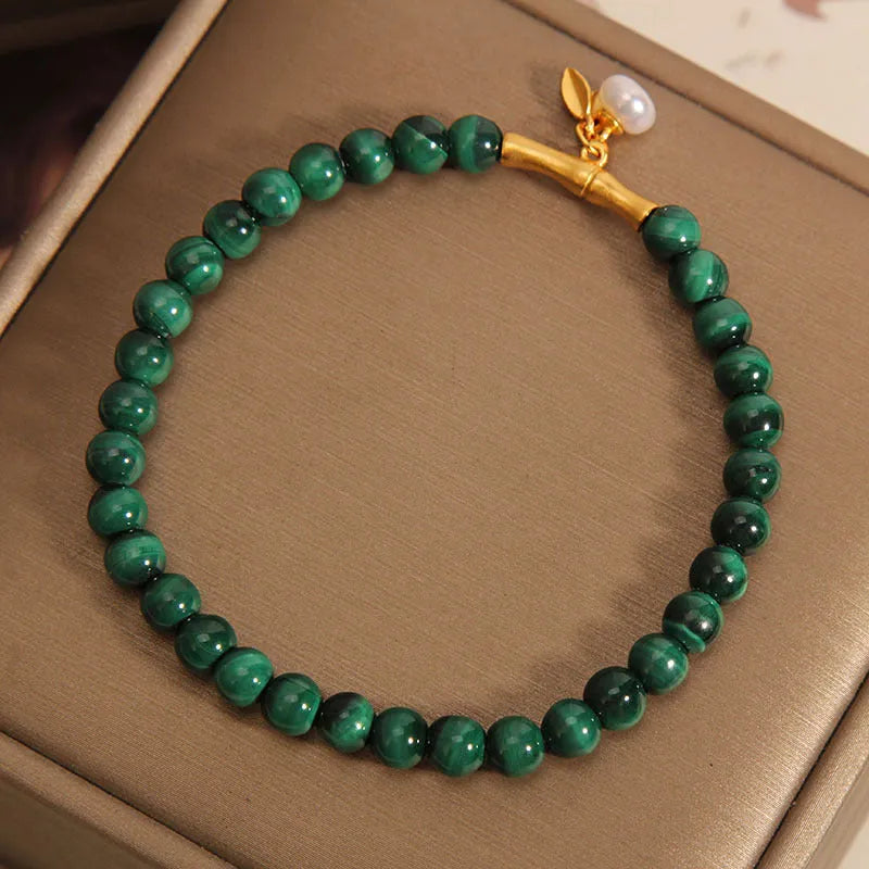 Women's white crystal lucky bamboo bracelet with adjustable closure