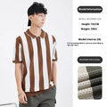 Men's striped ice silk short sleeve sweater with zipper decoration in multiple colours