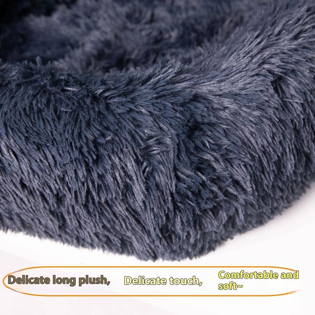 Vehicle-mounted thermal pet mat in dark grey or beige, showing thickened cloth construction