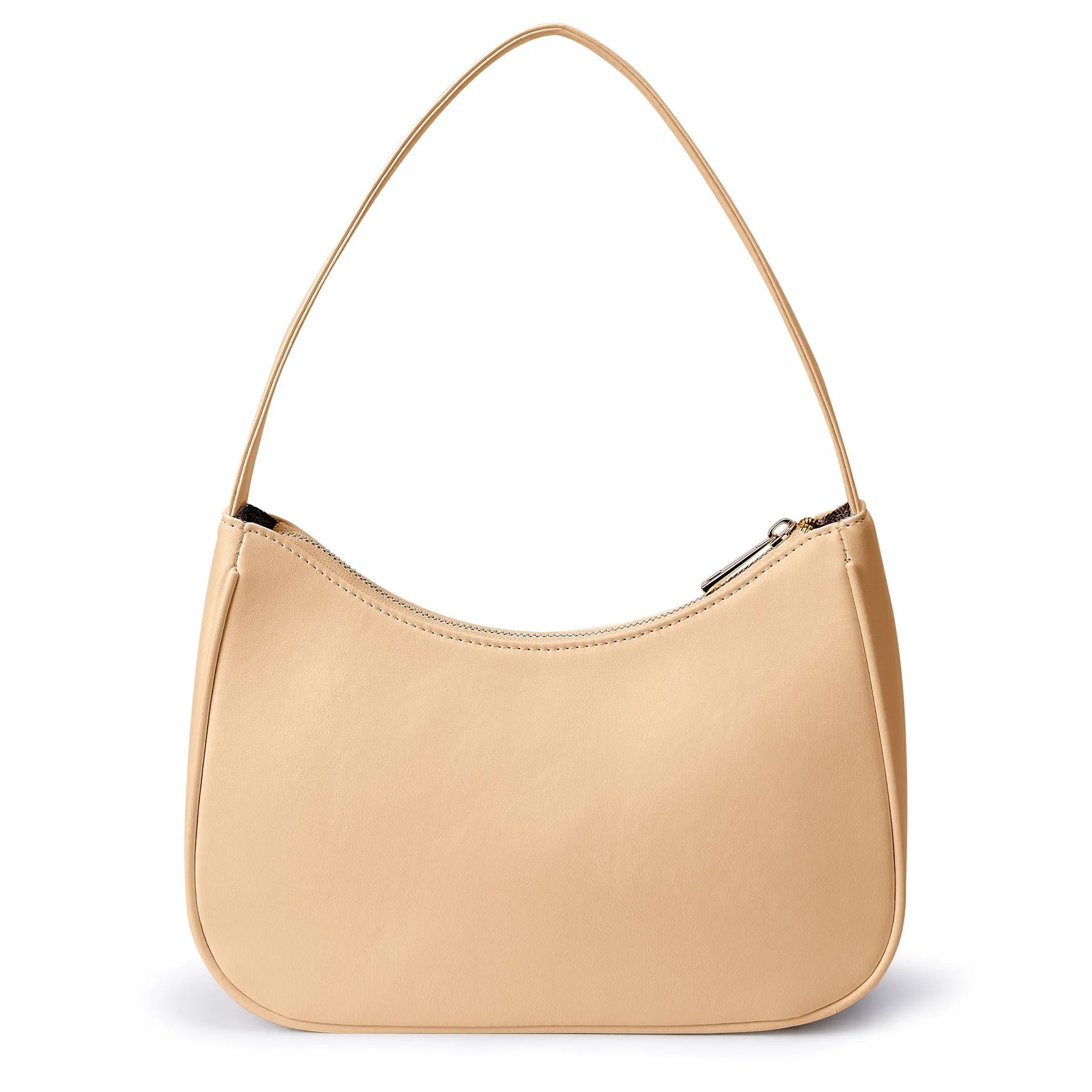 Simple retro waterproof PU leather shoulder bag in apricot colour with adjustable strap.