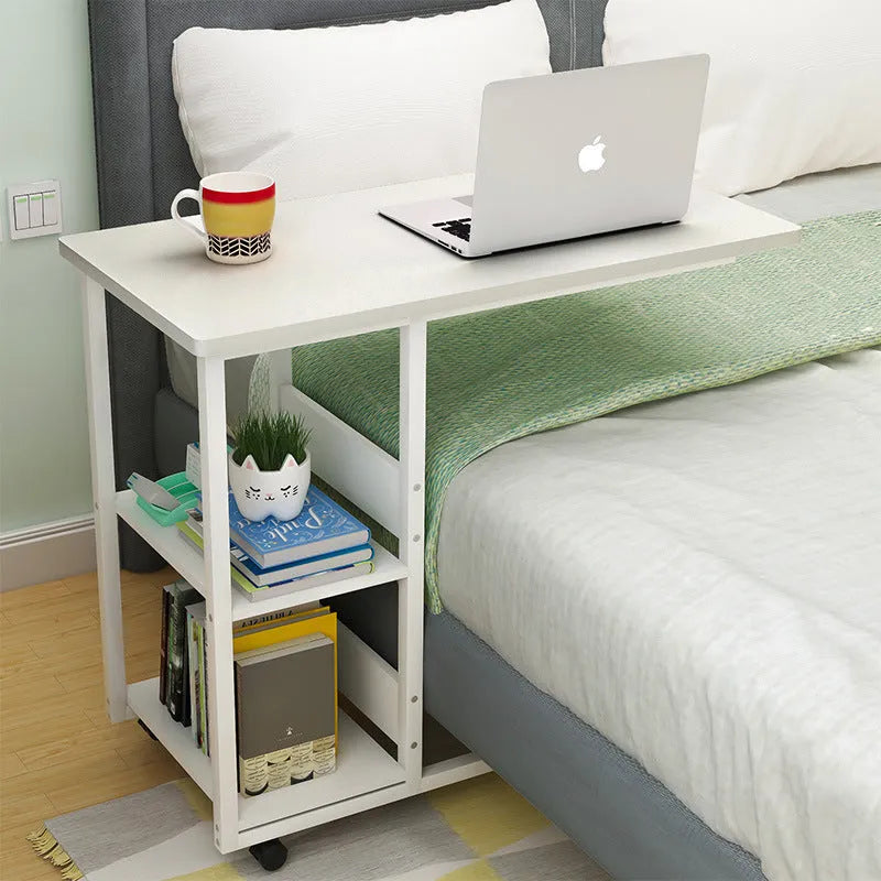 Portable bedside table in 60cm Niameine walnut colour, plate material, modern simple style, on a bedroom floor.