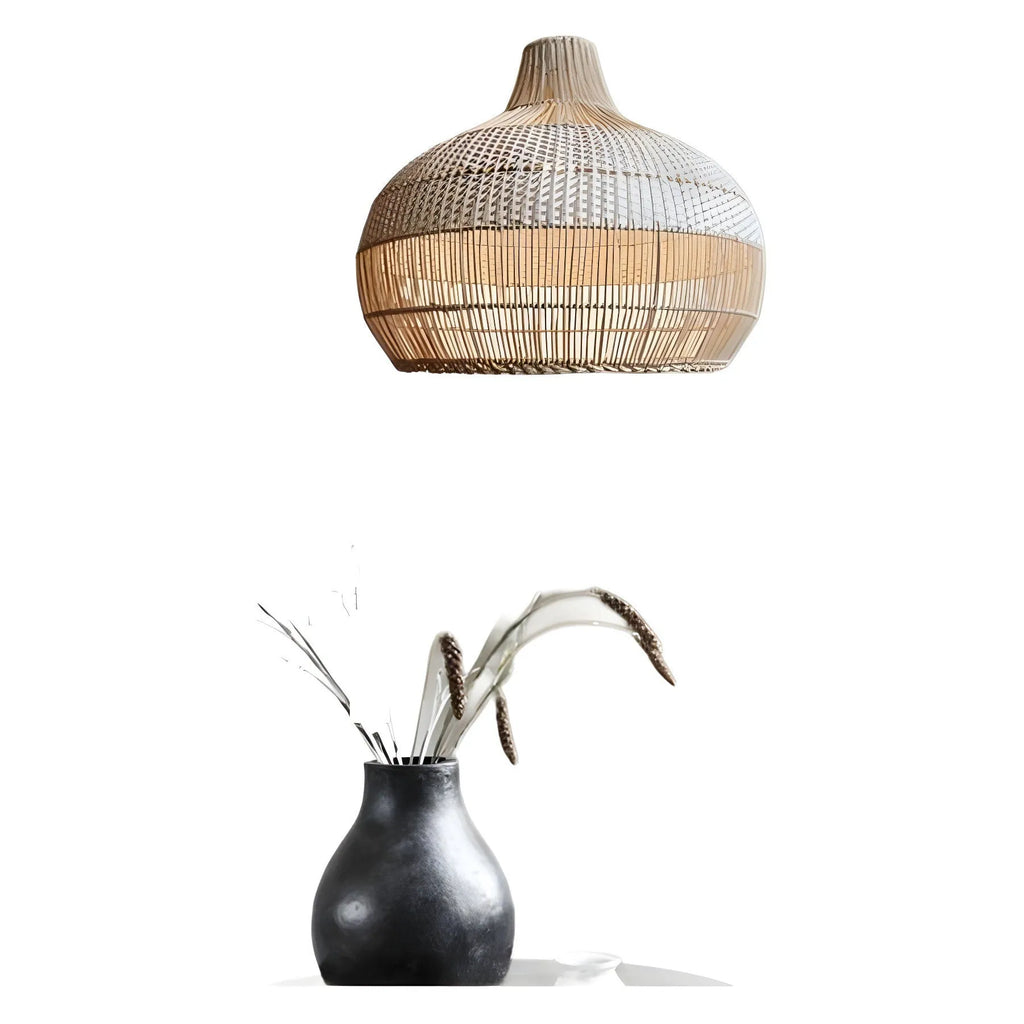 Woven rattan pendant chandelier with a 60cm diameter in a pastoral Silent Wind style.