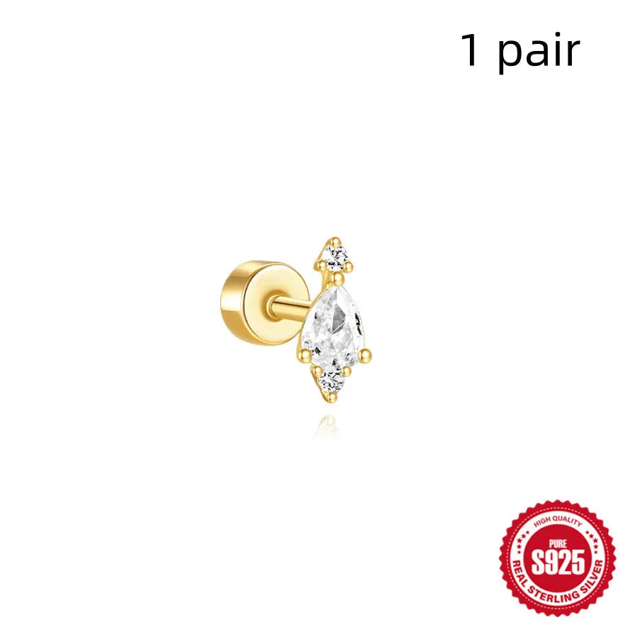 S925 sterling silver flat column thread ear bone studs in twelve gold electroplated colour variations