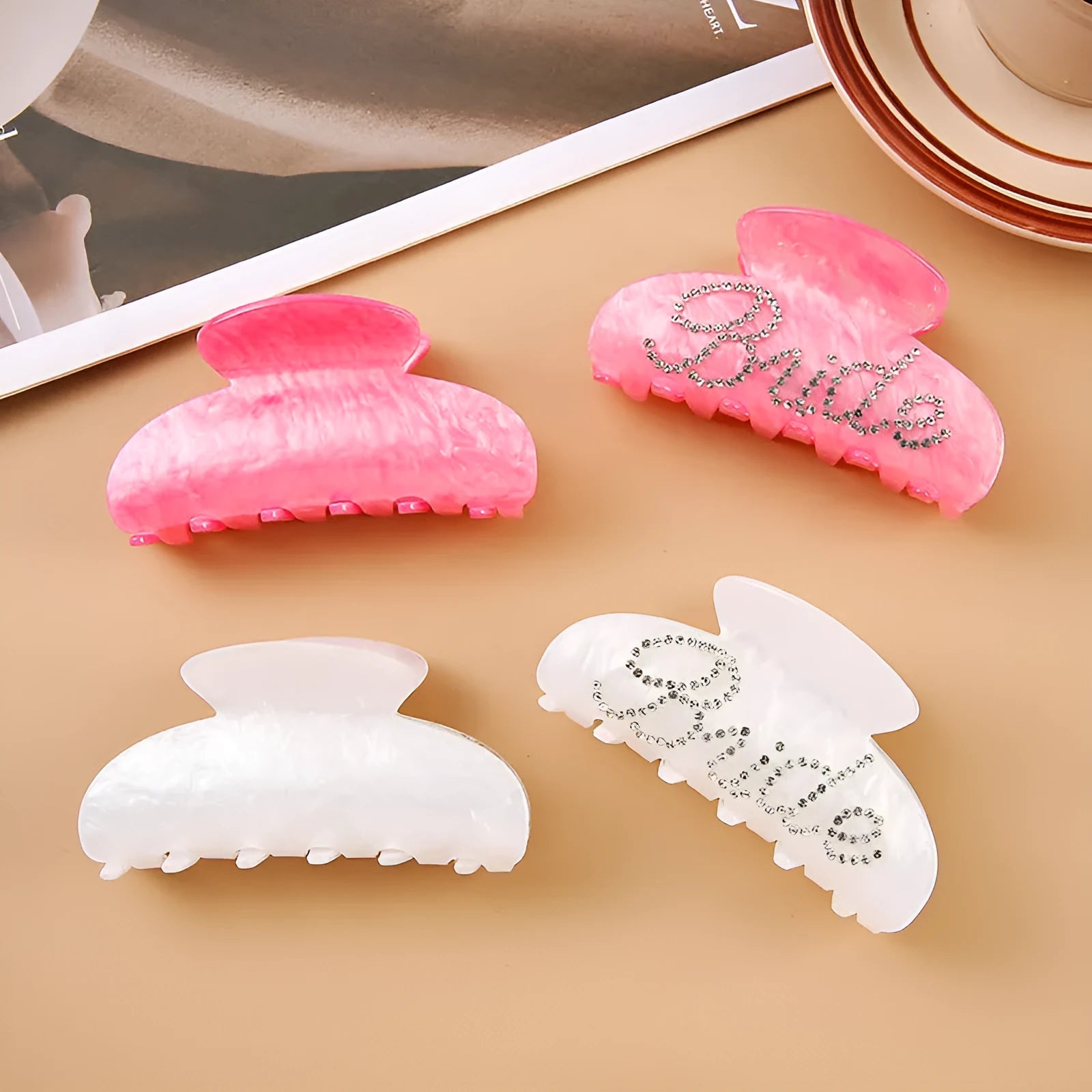 Acrylic hair barrette with multi-diamond decoration and shark back clip in 10cm sweet style