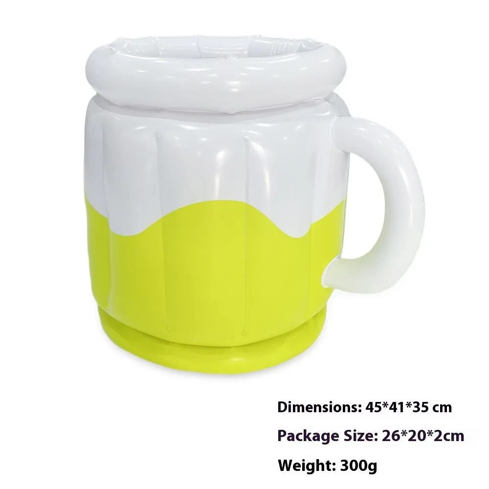 Bright yellow inflatable PVC ice bucket for outdoor parties and camping.