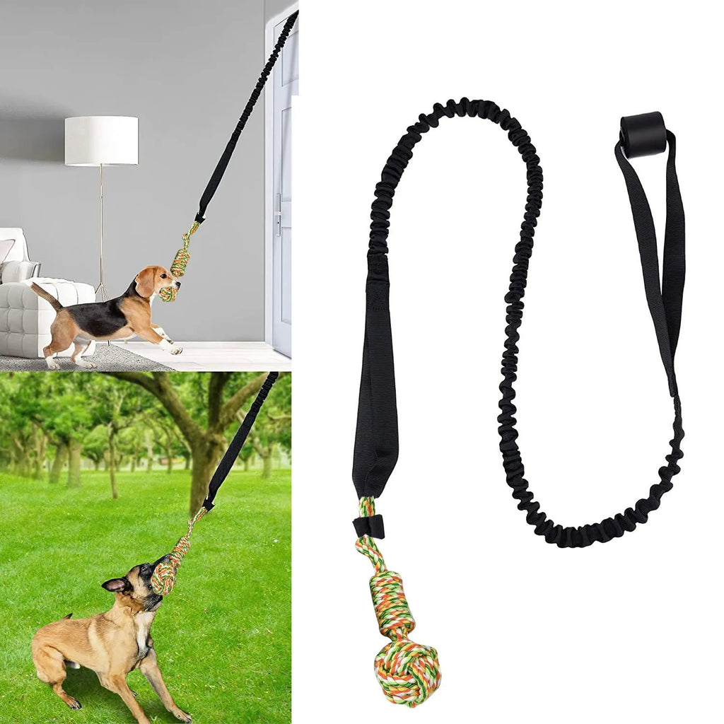 Cotton rope dog tug toy with knotted ends in black, grey or red colours