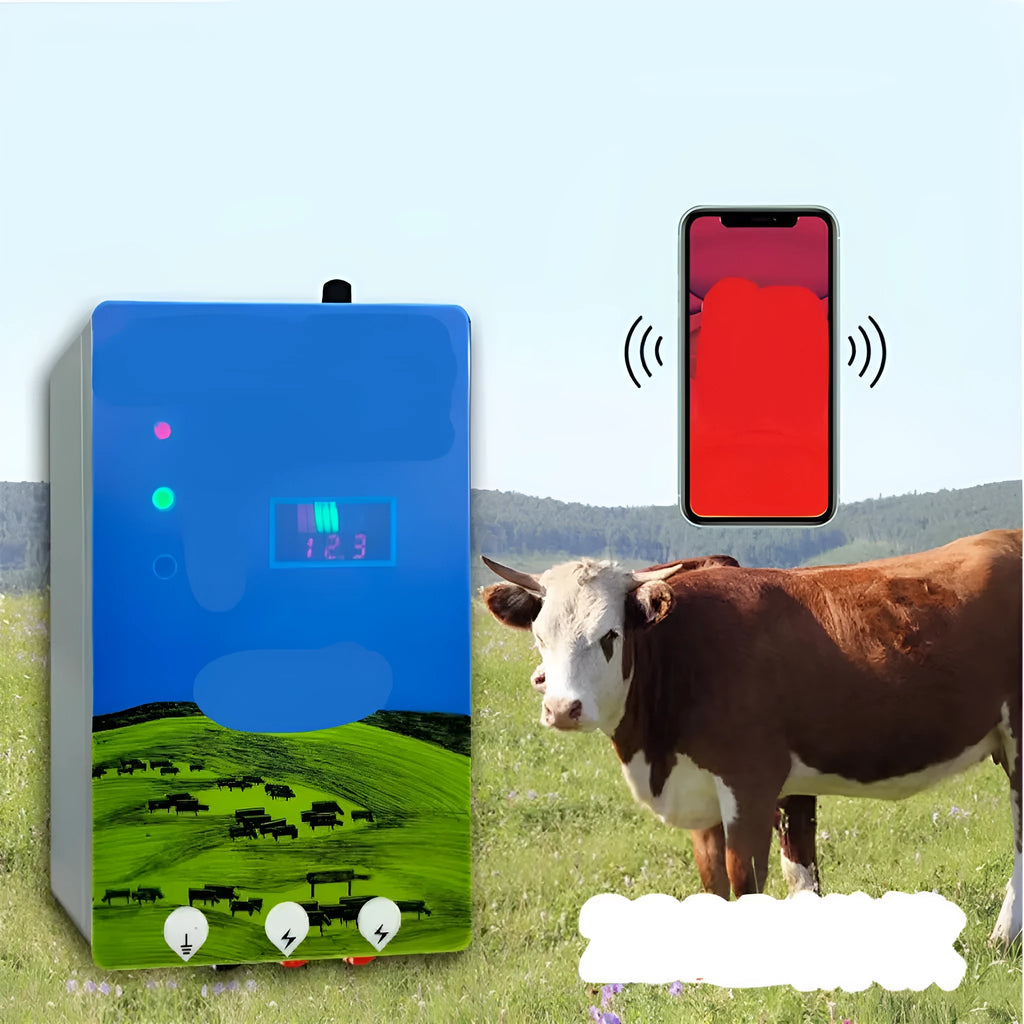Pasture high voltage pulse fence system with electric display and alarm components for livestock containment