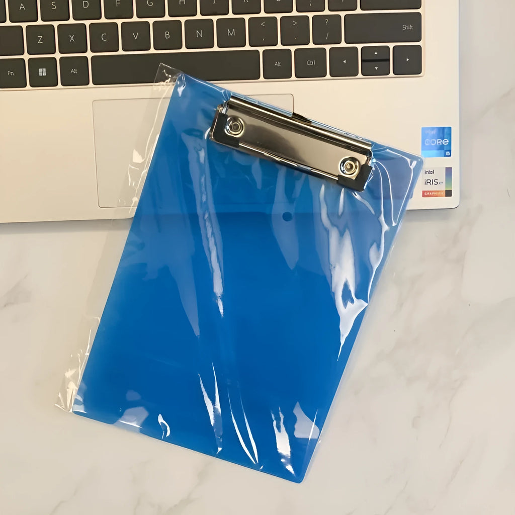 Transparent A4 A5 clipboard with metal flat clip on PP plastic writing board