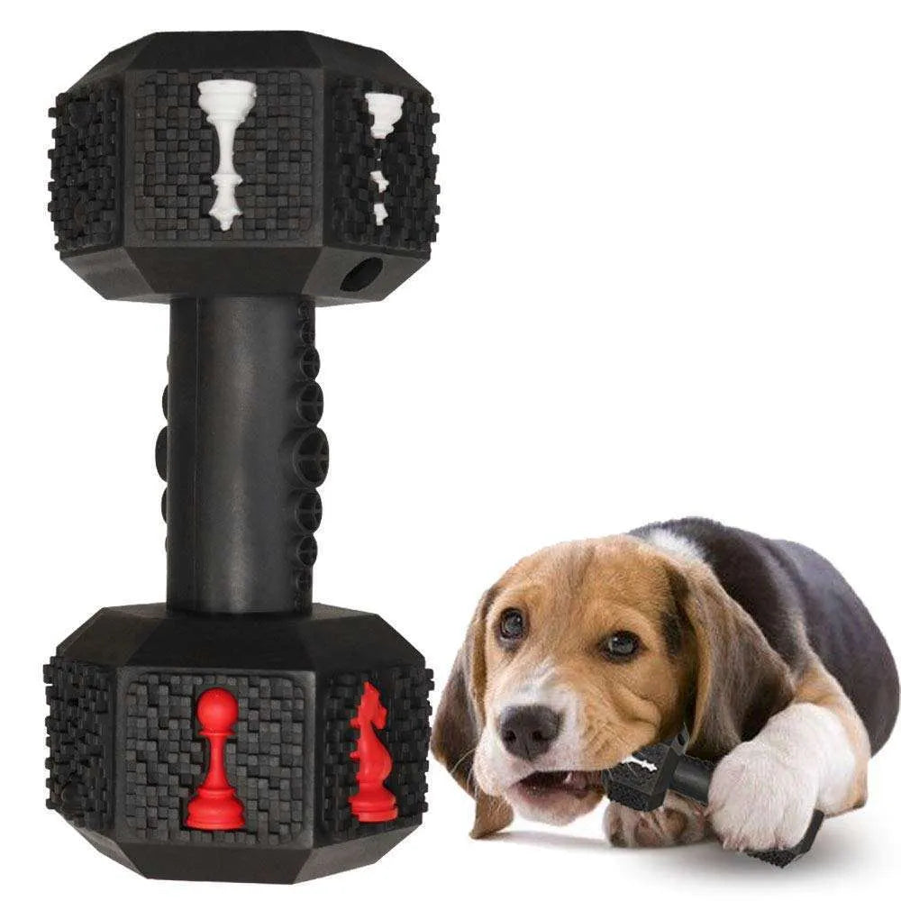 Natural rubber hollow dumbbell dog chew toy for aggressive chewers in blue.