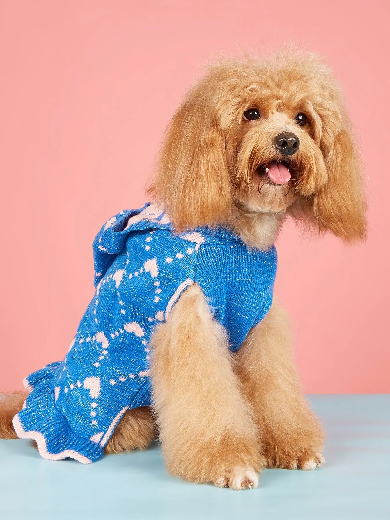 Small Dog Sweater Hoodies Dress Winter Knit Cute Clothing Heart Puppy Clothes with Four Colour Options and Four Sizes Including XS for Tiny Breeds