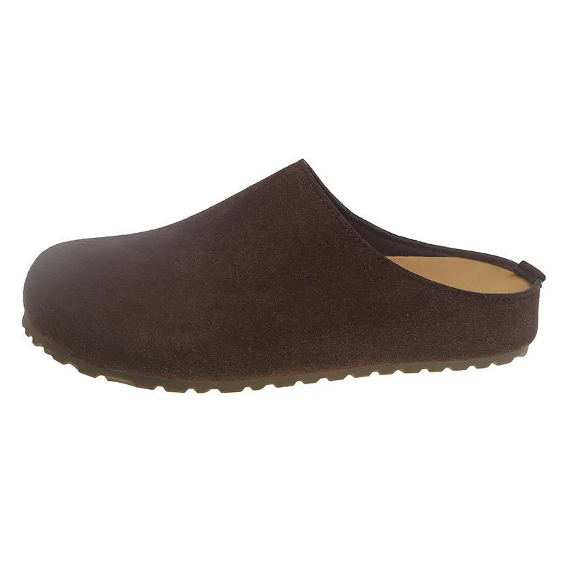 Square-toe Korean style summer slippers in soft microfiber with slip-on design