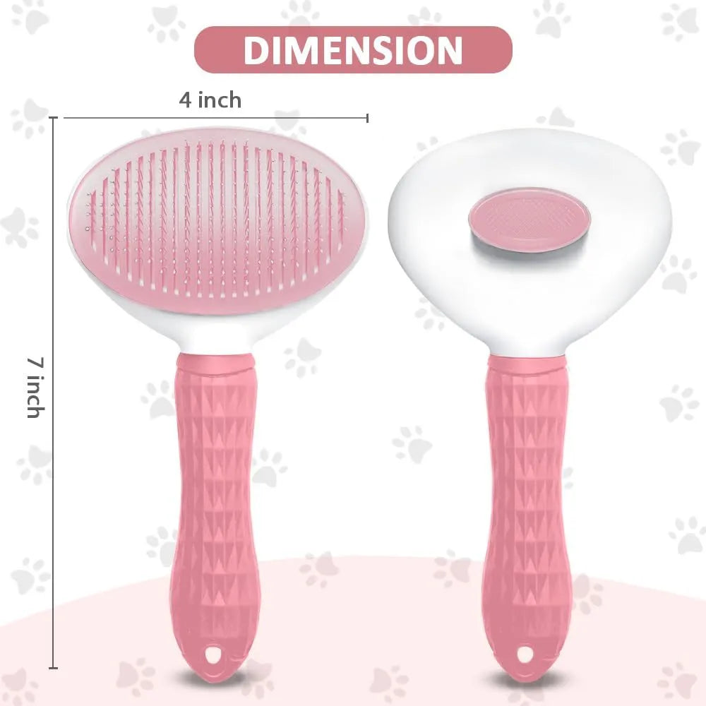 Blue cat grooming brush with release button for removing loose fur and tangles