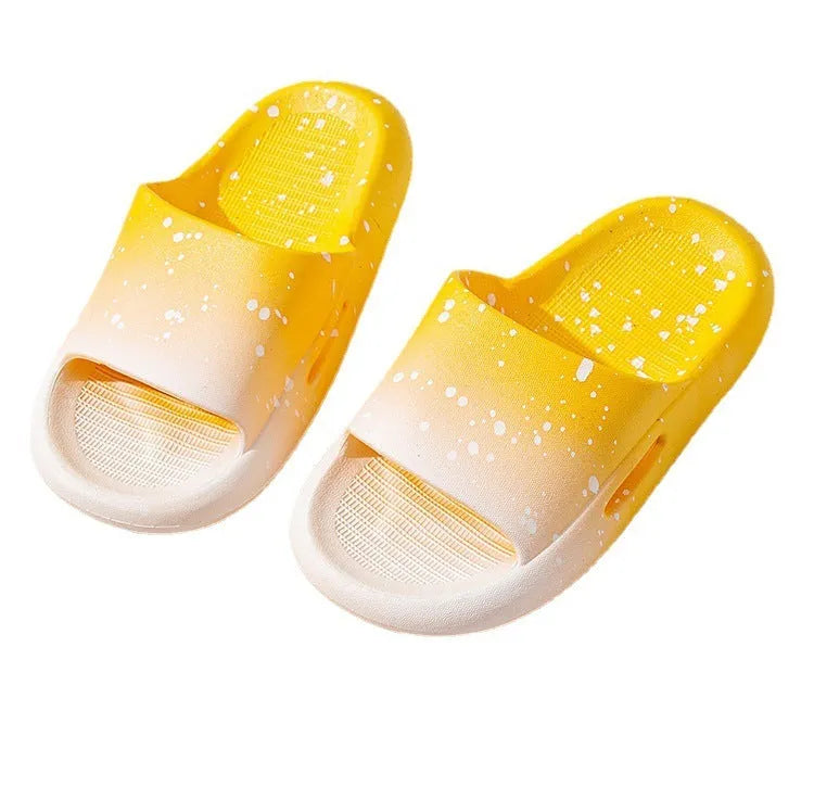 Gradient coloured PVC summer slippers for children on a non-slip sole.