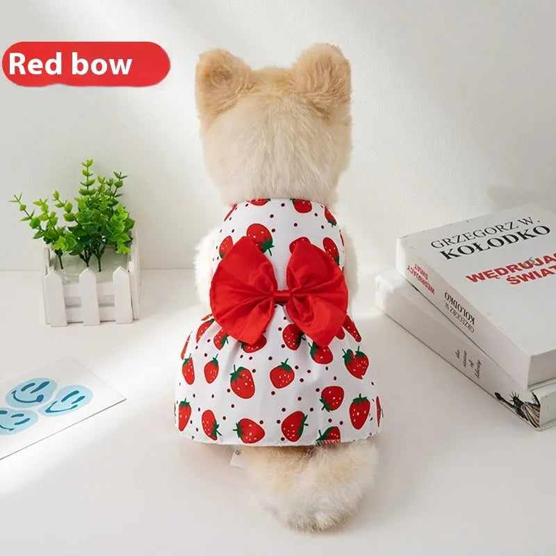 Ultra-thin summer pet dress with floral butterfly knot at neck in multiple bow colour options