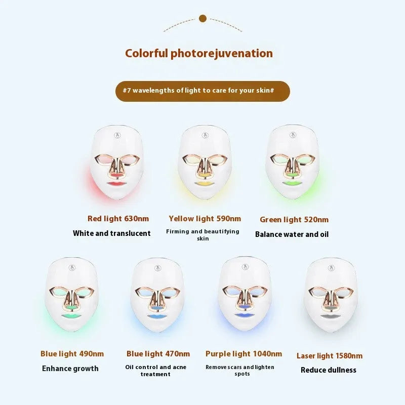 Rechargeable manual touch LED beauty mask in white rose gold rim colour with charging cable