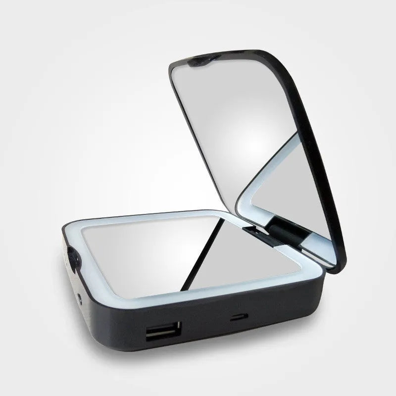 Makeup mirror with dual surfaces: 4x magnification and HD mirror with adjustable lighting