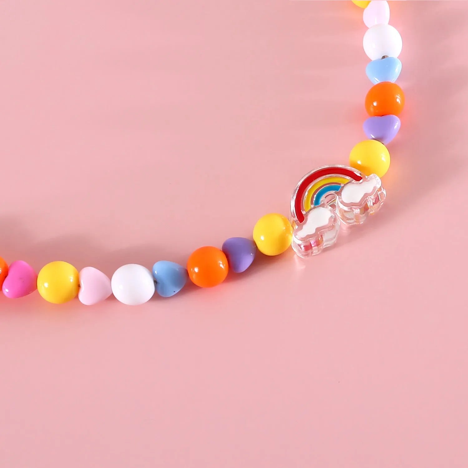 Colourful plastic bead cat necklace adjustable for pet wear in rainbow, peach, or small flower patterns