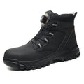 Men's black leather labour protection work shoes with anti-smash and puncture-resistant features