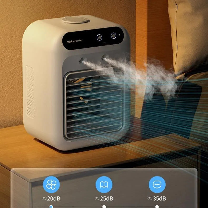 Ivory white portable USB air cooler fan with touchscreen control and water tank