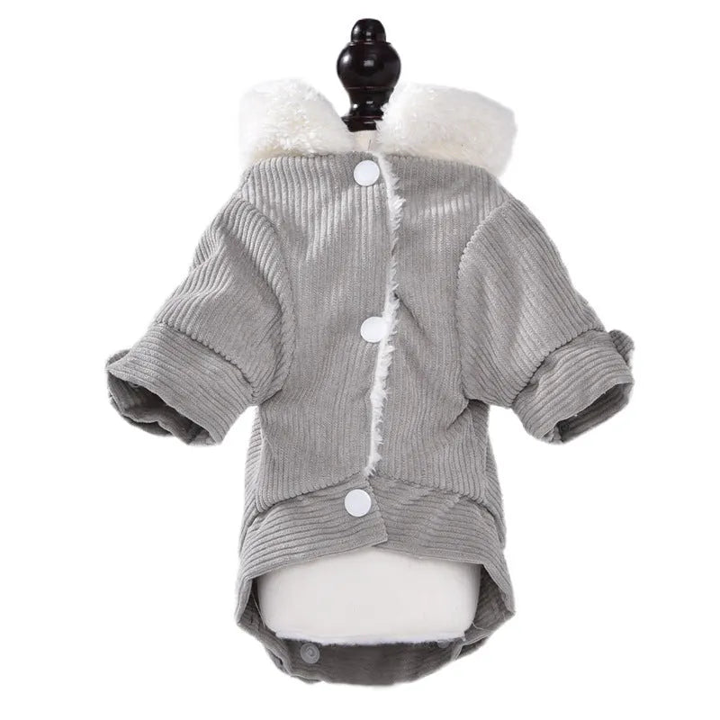 Lambswool grey fleece lined padded vest for dogs on a white background.