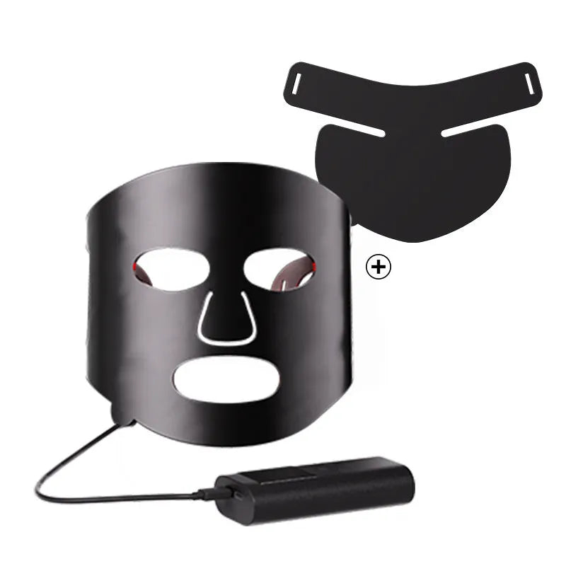 Black and gold LED phototherapy face mask with seven colour light modes for home skincare treatment.