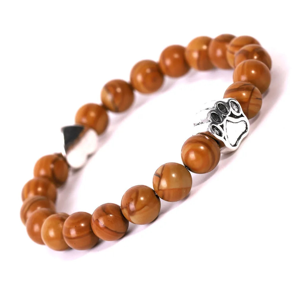 Tigereye Indian Agate dog's paw stone beaded bracelet with geometry shape and round elements