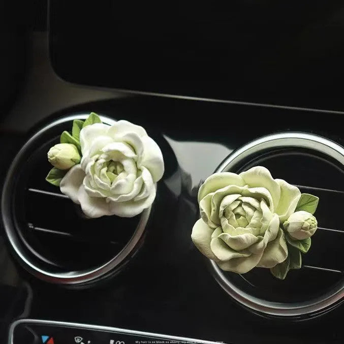 Jasmine car perfume solid gypsum vent clip freshener in beige white or fresh green with 5ml oil.