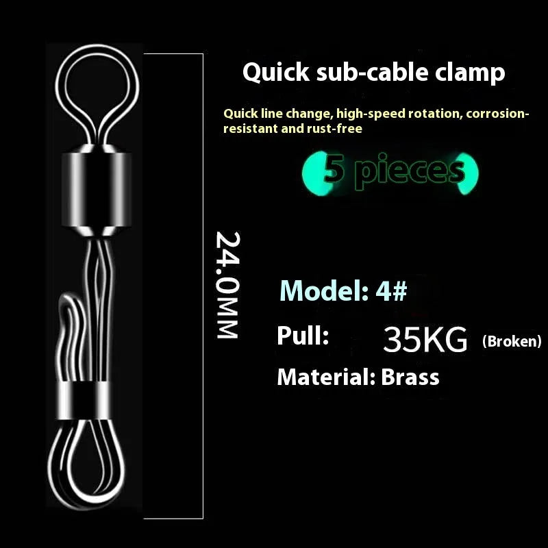 Brass quick change fishing line clamp with barrel swivel bearing and quick release ring