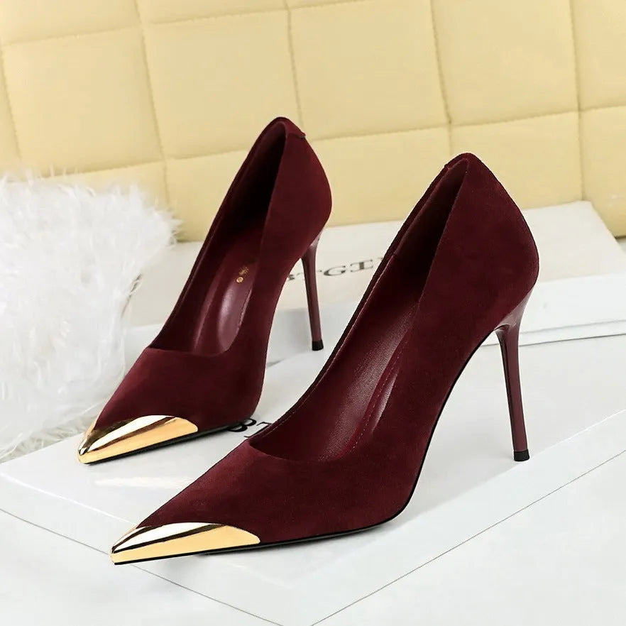 Women's suede leopard-print pointed stiletto heels with super high heel over 8cm