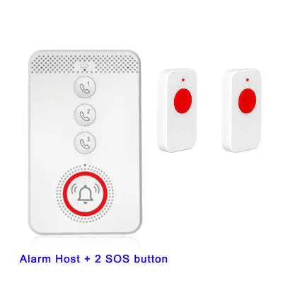 White wireless emergency alert system with buzzer and three emergency buttons for elderly safety