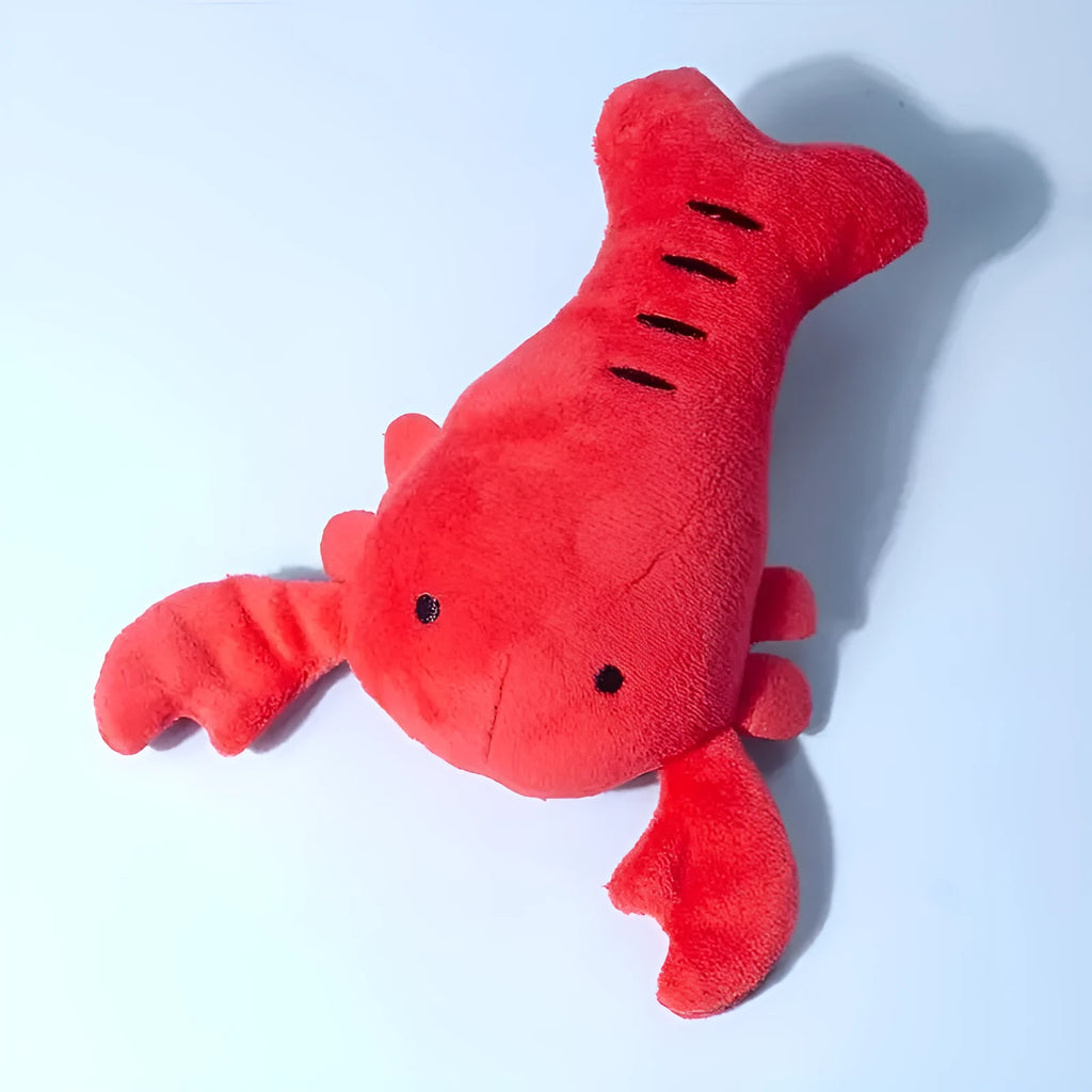Red lobster stuffed squeaky dog toy for small medium breeds on white background