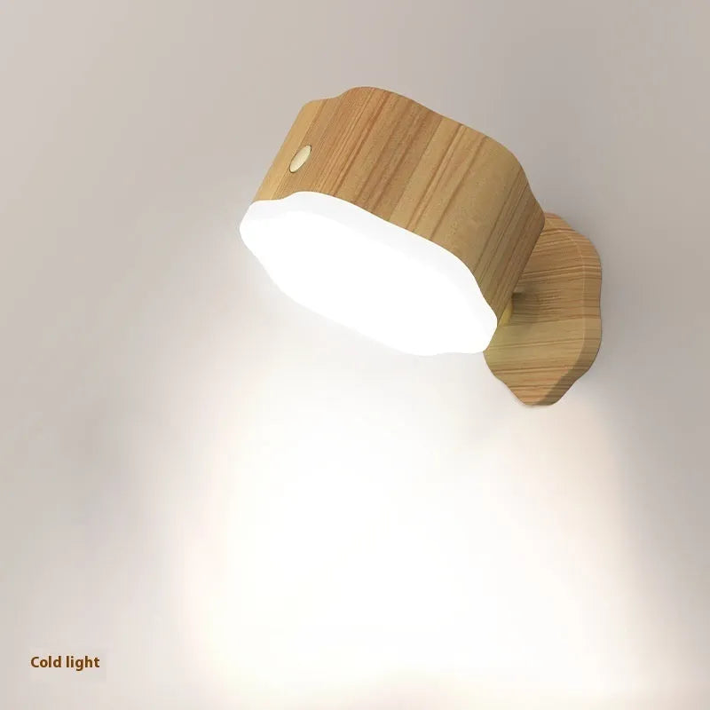 Creative touch wall lamp in wood grain finish with white light on magnetic mount